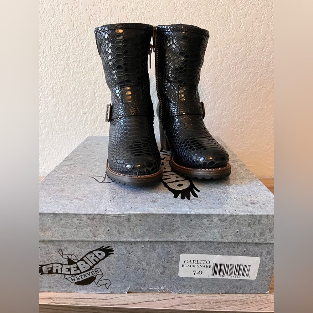 Freebird Black Snake Carlito Zip Booties Boots size 7